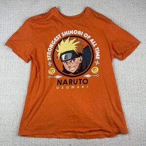 Y2K Naruto Shippuden Graphic T-Shirt Regular Fit Orange Men Size L Summer Tee